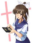  aeutoaki bad_id bad_pixiv_id brown_eyes brown_hair handheld_game_console love_plus nintendo_ds ponytail school_uniform serafuku solo takane_manaka 