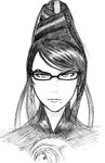  bayonetta bayonetta_(character) black_hair earrings ginga ginga_(real_luck_zero) glasses jewelry long_hair mole sketch 