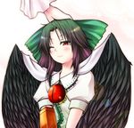  blush mokku one_eye_closed out_of_frame petting red_eyes reiuji_utsuho solo_focus touhou wings 