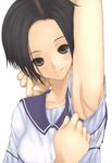  arm_up armpits black_hair bob_cut brown_eyes kannagi_kaname kobayakawa_rinko love_plus school_uniform serafuku short_hair solo 