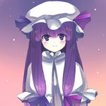  1girl bangs blush capelet face hat long_hair onimaru_gonpei patchouli_knowledge purple_eyes purple_hair reflection smile solo star touhou upper_body 