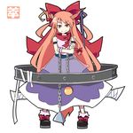  ane bad_id bad_pixiv_id bandages belt bow chain crossed_arms hair_bow horns ibuki_suika jewelry large_bow long_hair no_nose orange_eyes orange_hair ribbon ring skirt smirk solo standing touhou 