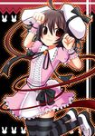  animal_ears bad_id bad_pixiv_id brown_hair bunny_ears inaba_tewi red_eyes ribbon short_hair solo striped striped_legwear tail thighhighs touhou zeroichi 