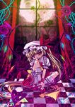  blonde_hair capura_lin flandre_scarlet flower hat moon one_side_up plant ponytail red_eyes rose short_hair solo touhou vines wings 