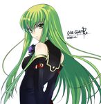  bare_shoulders blush c.c. chibi code_geass creayus detached_sleeves green_hair long_hair looking_back meimi_k solo yellow_eyes zero_(code_geass) 