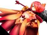  bad_id bad_pixiv_id breasts club dutch_angle flat_chest fujimon hair_over_one_eye hand_on_hip original ponytail red_eyes red_hair short_hair small_breasts solo underboob weapon 