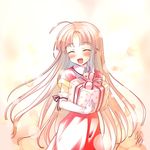  ahoge aru_(abyssinia) blush closed_eyes elbow_gloves gift gloves happiness! happy holding holding_gift long_hair open_mouth shikimori_ibuki smile solo tears very_long_hair 