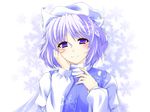  hat lavender_hair letty_whiterock nicci purple_eyes scarf short_hair snowflakes solo touhou white_scarf 