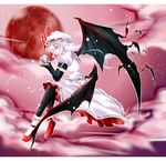  bat bat_wings hat lavender_hair moon red_eyes red_moon remilia_scarlet sesield short_hair solo touhou wings 