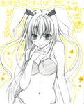  animal_ears bad_id bad_pixiv_id banned_artist bikini breasts bunny_ears cleavage finger_to_mouth large_breasts long_hair monochrome naughty_face reisen_udongein_inaba shikishi sketch smirk solo swimsuit touhou traditional_media yuuka_nonoko 