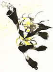  blonde_hair detached_sleeves hair_ornament hairclip hands headphones kagamine_rin outstretched_arm outstretched_hand reaching short_hair shou_shishi solo star traditional_media vocaloid watercolor_(medium) 