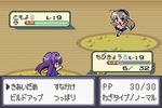  character_name clannad egg-frog180 fake_screenshot fujibayashi_kyou hikarizaka_private_high_school_uniform lowres mars_symbol multiple_girls parody pokemon pokemon_(game) pokemon_battle purple_hair sakagami_tomoyo school_uniform silver_hair translated venus_symbol 