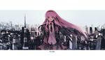  blazer blue_eyes chris4708 cityscape formal hairband jacket long_hair megurine_luka necktie pink_hair skirt_suit solo suit tokyo_tower vocaloid wind 