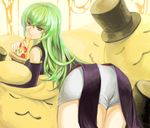  ass bad_id bad_pixiv_id c.c. cheese cheese-kun code_geass eating food green_hair hat holding_pizza long_hair mamepon pizza pizza_hut slice_of_pizza smile solo top_hat yellow_eyes 