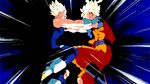  2boys 90s animated animated_gif battle blonde_hair dragon_ball dragonball_z kicking knees multiple_boys seizure son_gokuu ssj2 super_saiyan_2 vegeta 