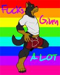  anthro bulge canine clothing dog doggieo doggieo_(character) eyes_closed humor male mammal rainbow_flag rainbow_symbol shirt solo underwear 