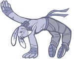  anthro belt blumaroo breakdance clothed clothing fingerless_gloves footwear gloves hair_tuft half-dressed headphones jean_(artist) kangaroo male mammal marsupial monochrome neopets pants sash shoes sketch solo topless 