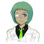  dark_skin eyepatch green_eyes green_hair kaemonn mutsuki_tooru necktie reverse_trap short_hair simple_background smile solo tokyo_ghoul tokyo_ghoul:re upper_body white_background 