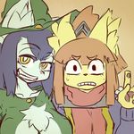  aqua_fur brown_hair cat feline female fur hair kemono long_hair magic_user mammal purple_hair scared unknown_artist witch yellow-eyes yellow_fur 