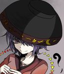  bowl bowl_hat crescent_moon fingers_together grey_background hair_over_one_eye hat japanese_clothes kiliko-san kimono light looking_at_viewer moon purple_eyes purple_hair short_hair sketch smile solo sukuna_shinmyoumaru touhou upper_body 