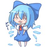  blue_bow blue_dress blue_hair blush_stickers bow cirno dress hair_between_eyes kisa_(k_isa) open_mouth short_hair short_sleeves simple_background solo touhou white_background 