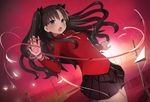 black_hair blue_eyes ccaw command_spell dutch_angle fate/stay_night fate_(series) field_of_blades hair_ribbon highres planted_sword planted_weapon red ribbon solo sword thighhighs toosaka_rin two_side_up weapon 