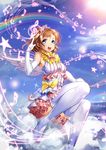  ajishio angel_wings bare_shoulders beamed_eighth_notes beamed_sixteenth_notes blue_eyes bow brown_hair eighth_note elbow_gloves fermata frills gloves half_note kousaka_honoka love_live! love_live!_school_idol_project musical_note no_shoes one_side_up open_mouth quarter_rest sharp_sign short_hair sixteenth_note solo staff_(music) star thighhighs treble_clef white_legwear white_wings wings 