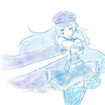  1girl blue_eyes blue_hair cape fi gloves hat humanization jewelry long_hair nintendo personification pointy_ears skirt skyward_sword solo the_legend_of_zelda the_legend_of_zelda:_skyward_sword thighhighs translation_request zelda_musou 