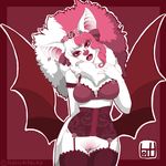  2015 anthro bat big_ears bra breasts chest_tuft claws clothing corset ear_piercing female flower fur hair legwear lips long_hair looking_at_viewer mammal nails piercing pink_hair plant porn-juice pussy red_eyes red_lips red_nose solo stockings thick_lips tuft underwear white_hair white_skin wings 