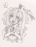  ama_(mosaicowen) eighth_note fingers_together flandre_scarlet graphite_(medium) greyscale monochrome musical_note no_hat no_headwear solo speech_bubble spoken_musical_note touhou traditional_media 