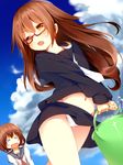  brown_eyes brown_hair bucket fang glasses ikazuchi_(kantai_collection) kantai_collection long_hair mochizuki_(kantai_collection) multiple_girls naoya_come panties school_uniform serafuku underwear white_panties 