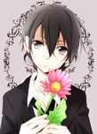  black_eyes black_hair flower kirito necktie short_hair sword_art_online tsukimori_usako 