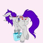  2015 anthro anthrofied areola artistorphy bent_over blue_hair blush body_writing breasts bucket butt collar cutie_mark english_text equine fall_of_equestria fan_character female hair horse mammal my_little_pony nude orphy pony pussy solo text yellow_eyes 