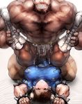  1boy 1girl breasts chest_hair chun-li clothed_female_nude_male cum cum_in_pussy cum_on_clothes ero_doll hetero large_breasts legs_up mating_press muscle sex smile street_fighter street_fighter_ii vaginal zangief 