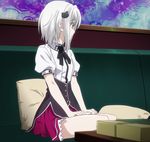  1girl high_school_dxd school_uniform screencap sitting solo stitched toujou_koneko white_hair 