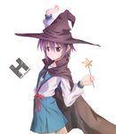  bangs brown_eyes brown_hair cape glasses hat highres kita_high_school_uniform nagato_yuki nagato_yuki-chan_no_shoushitsu ns.x school_uniform serafuku short_hair solo suzumiya_haruhi_no_shoushitsu suzumiya_haruhi_no_yuuutsu wand witch_hat 