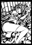  absurdres antenna_hair bare_shoulders cojica denpa_onna_to_seishun_otoko greyscale highres kirigami long_hair looking_at_viewer lying monochrome off_shoulder on_side panties shadow skirt smile solo thighhighs thighs touwa_erio underwear very_long_hair 