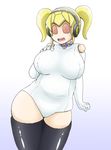  1girl blonde_hair breasts erect_nipples female headphones large_breasts miyamotoharuiti nitroplus plump robot solo super_pochaco thick_thighs twintails wide_hips 