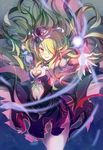  blonde_hair dress hair_over_one_eye hat long_hair midriff pandora_(p&amp;d) puzzle_&amp;_dragons red_eyes shadowsinking smile solo 