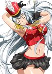  1girl breasts chouun_shiryuu costume eyes_closed female ikkitousen large_breasts long_hair official_art shiny shiny_clothes smile solo white_hair 