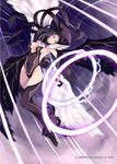  armpits bare_shoulders black_hair black_legwear breasts company_name gloves iona_(wixoss) keypot large_breasts long_hair official_art selector_wixoss solo thighhighs thighs watermark wings wixoss 