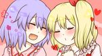  blonde_hair blue_hair closed_eyes commentary_request fang flandre_scarlet hair_between_eyes heart multiple_girls open_mouth remilia_scarlet short_hair shuiro side_ponytail touhou 