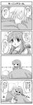  1girl 4koma apron asahina_mikuru chibi comic greyscale highres kita_high_school_uniform koizumi_itsuki ladle monochrome pajamas school_uniform serafuku suzumiya_haruhi_no_yuuutsu tokiomi_tsubasa translated 