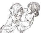  bad_id bad_pixiv_id christa_renz from_above greyscale hair_between_eyes hug kunihara low_ponytail monochrome multiple_girls shingeki_no_kyojin short_hair short_ponytail sketch touching ymir_(shingeki_no_kyojin) 