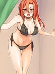  aozaki_touko bikini breasts cleavage curtains fitting_room kamehima kara_no_kyoukai large_breasts long_hair red_eyes red_hair swimsuit 