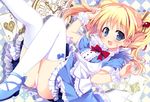  :d ace ace_of_diamonds ace_of_hearts alice_(wonderland) alice_(wonderland)_(cosplay) alice_cartelet alice_in_wonderland analog_clock apron blonde_hair blue_bow blue_eyes blue_footwear blush bow card center_frills clock cosplay diamond_(shape) dress hair_ornament hair_stick heart kin-iro_mosaic long_hair looking_at_viewer nagayama_yuunon open_mouth panties pink_panties playing_card red_bow shoes short_sleeves silhouette smile solo star thighhighs twintails underwear white_legwear wrist_cuffs 