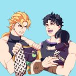  baby bad_id bad_pixiv_id bib black_hair blonde_hair child_carry dio_brando earrings father_and_son giorno_giovanna haruno_shiobana jewelry jojo_no_kimyou_na_bouken jonathan_joestar laughing male_focus multiple_boys red_eyes takanashi_hinami younger 