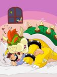  &lt;3 amphibian anal bed blush bowser chubby duo frog from_behind greninja human japanese_text kakaron koopa male male/male mammal mario mario_bros night nintendo pok&eacute;mon scalie size_difference steam sweat tears text video_games voyeur 