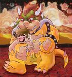  anal blush bowser censored chubby cum desert duo facial_hair from_behind human koopa male male/male mammal mario mario_bros mustache night nintendo outside precum saladbowl scalie size_difference sweat video_games 