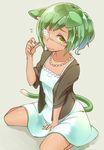 animal_ears cat_ears cat_tail collarbone dark_skin downscaled dress eyepatch flying_sweatdrops green_eyes green_hair jewelry kemonomimi_mode md5_mismatch mootor mutsuki_tooru necklace pearl_necklace resized short_hair sitting solo tail tokyo_ghoul tokyo_ghoul:re 
